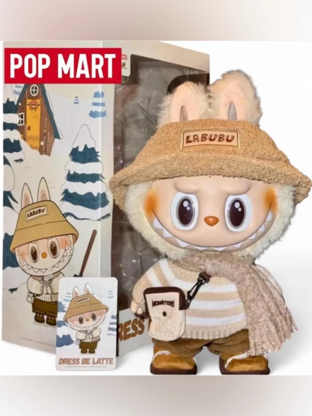 POP MART Labubu Plush Figure in Beige & Brown Outfit